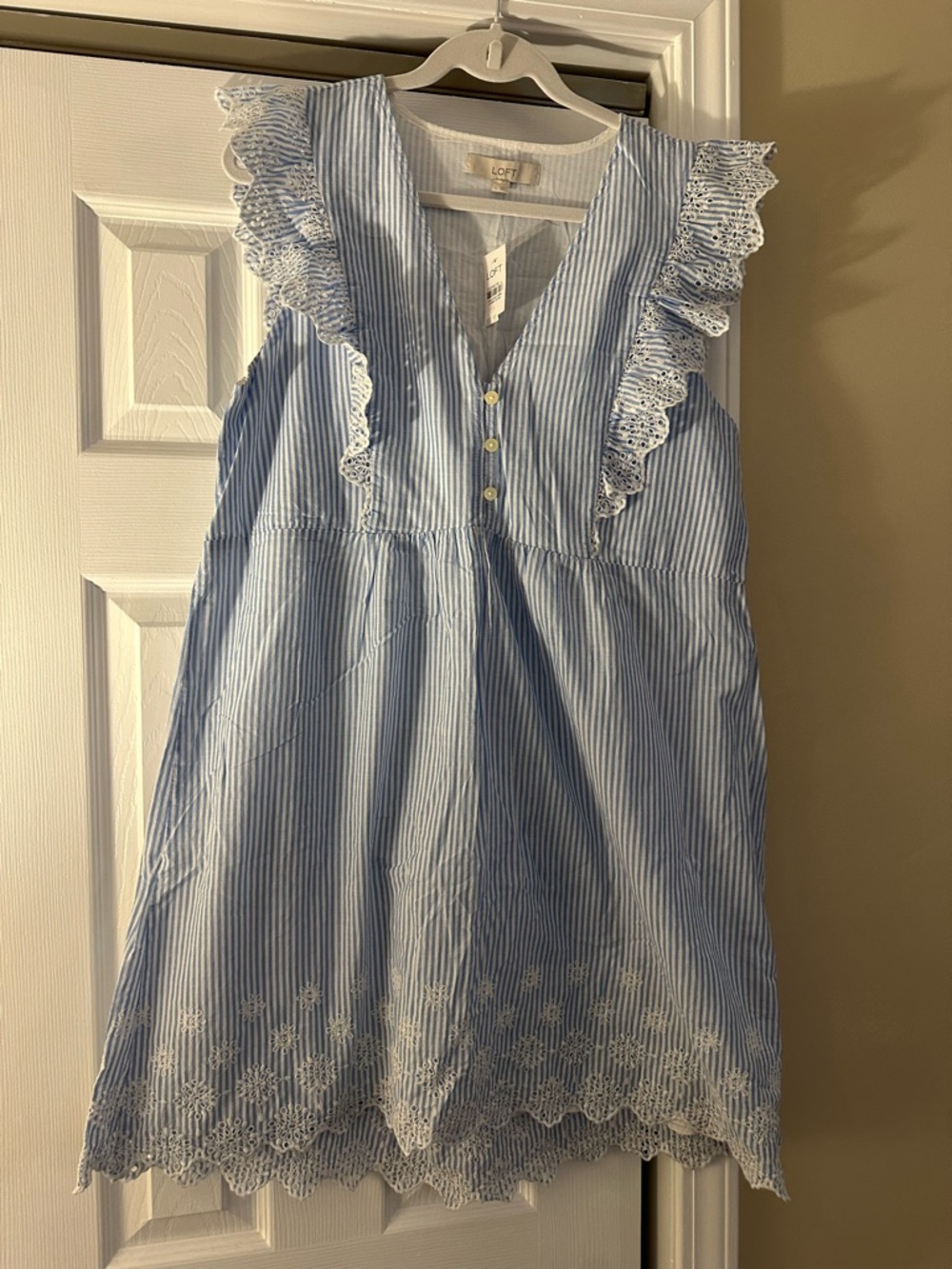 LOFT Blue and White Striped V-Neck Top
